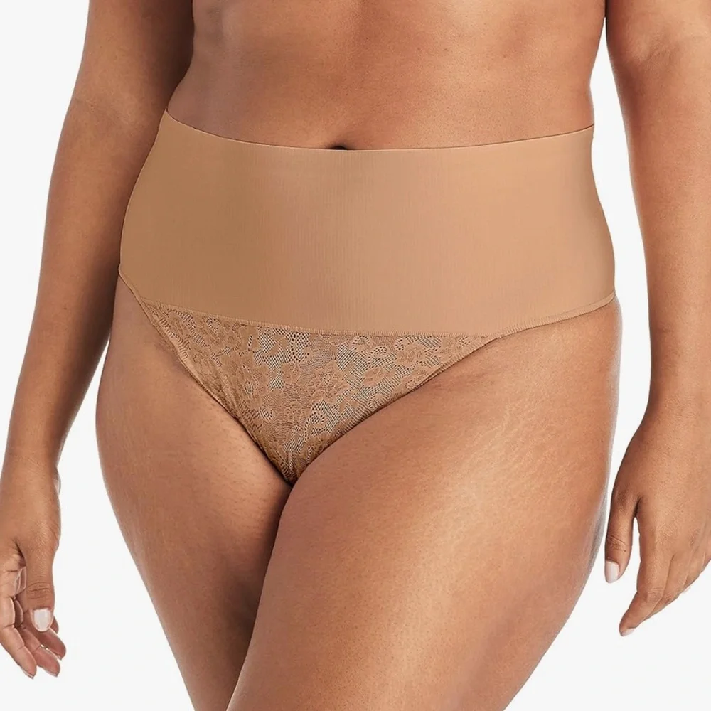 Maidenform Women's Shapewear Thong, Tummy Control Underwear Lace Brown Size 2XL